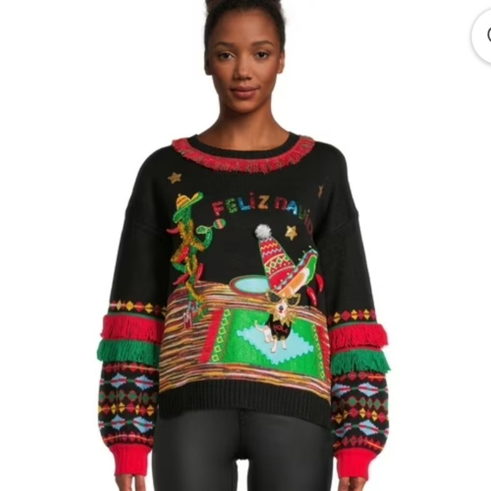 Holiday Time Feliz Navidad Hot Peppers Ugly Christmas Sweater Large (12-14)